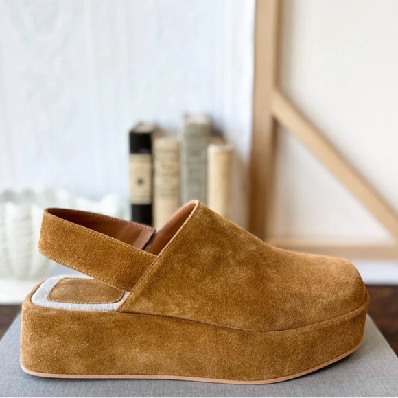 Emerson Fry Clog Camel Suede Platform Slingback 39/8 NEW